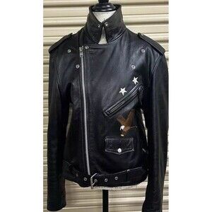 FMC Vintage Black Leather Motorcycle Jacket Men’s Size 40 W/ Eagle & Stars Patch